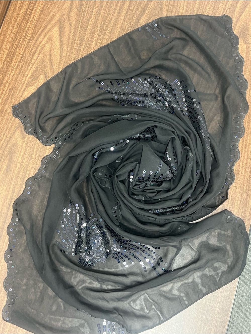 Turkish Black Sequin Women's Scarf - Elegant Embellished Wrap
